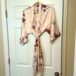 Kim Ono cherry blossom and crane kimono robe NEW WITH TAGS color ROSE QUARTZ